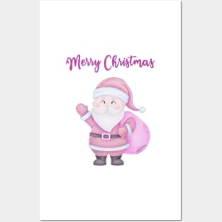 Merry Christmas vintage retro  pinksanta claus Posters and Art